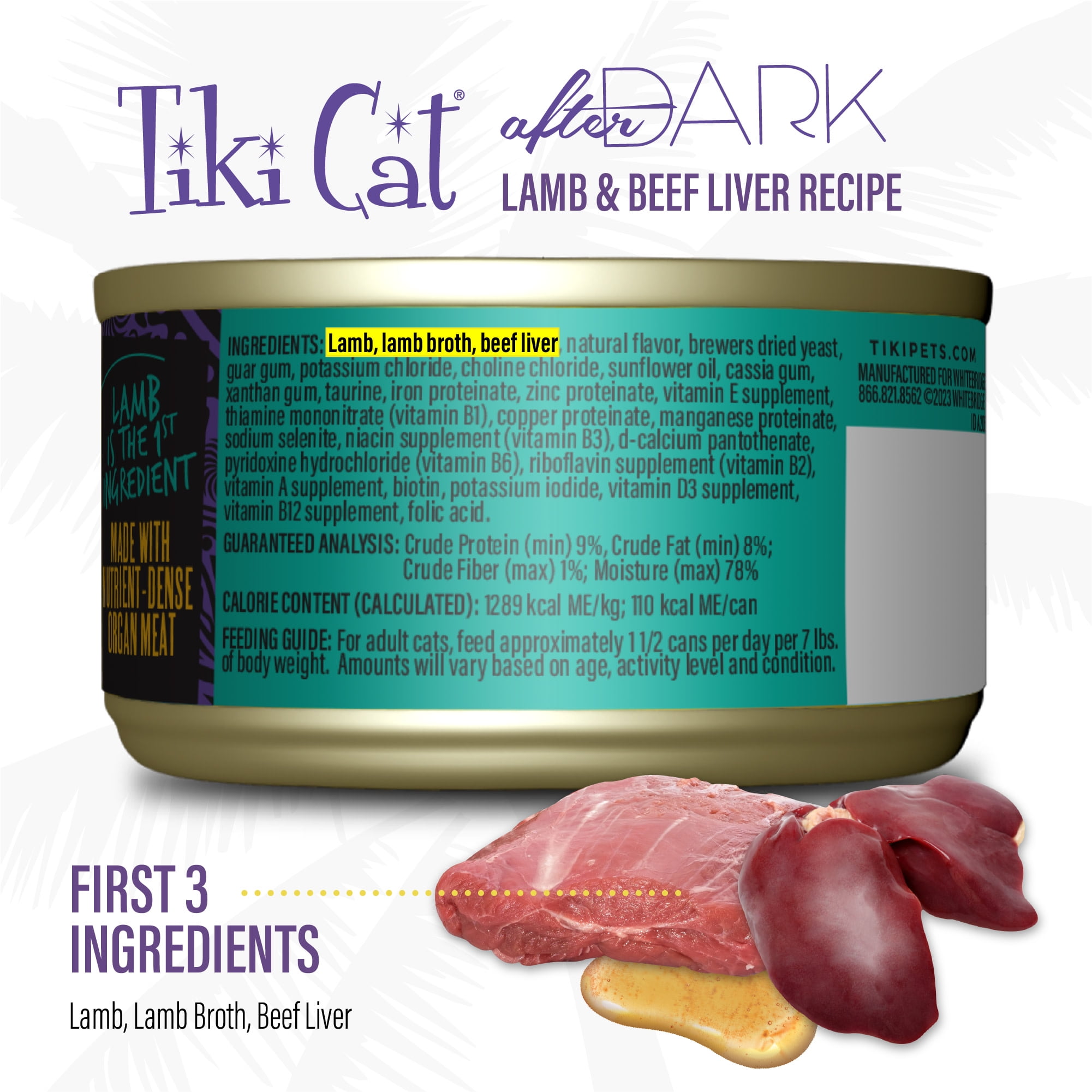(24 pack) Tiki Cat After Dark Pate Wet Cat Food, Lamb & Beef Liver, 3 oz. Can