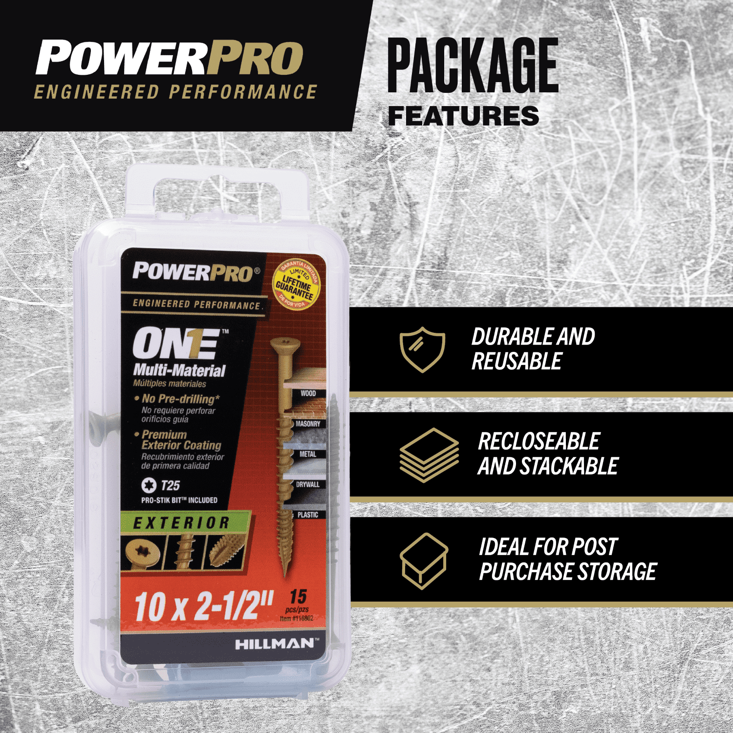 Power Pro Exterior Multi-Material Screws, #10 x 2-1/2", Steel, Epoxy, Bronze, 15 pack