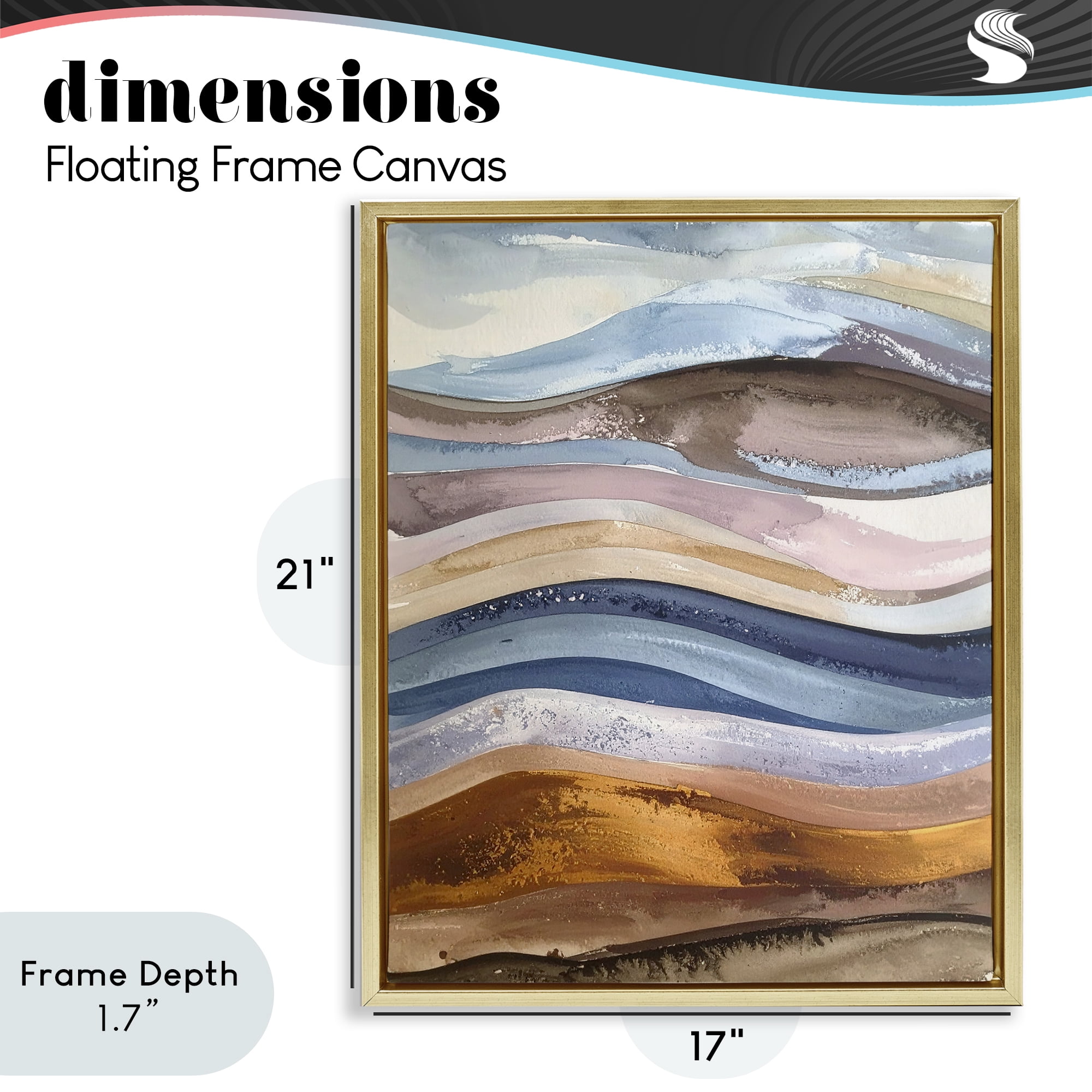 Stupell Industries Ocean Flow Layers Gold Framed Floater Canvas Wall Art, design by Alonza Saunders