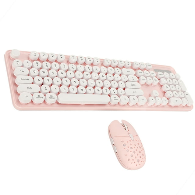 Combinación De Teclado Inalámbrico, Pequeño Teclado Inalámbrico De Rebote Y Mouse Con Rosa De Tapa Redonda De Punk Puro Puro