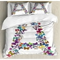 thumbnail image 1 of Letter A Queen Size Duvet Cover Set, The First Letter of the Alphabet in Butterfly Form Nature ABC Multiple Colors, Decorative 3 Piece Bedding Set with 2 Pillow Shams, Multicolor, by Ambesonne, 1 of 3