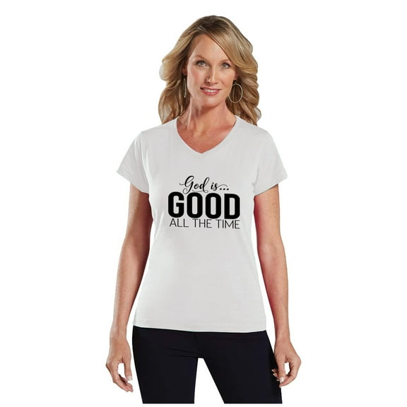 NanyCrafts' God is Good all the Time Ladies Modern Fit V-Neck Shirt
