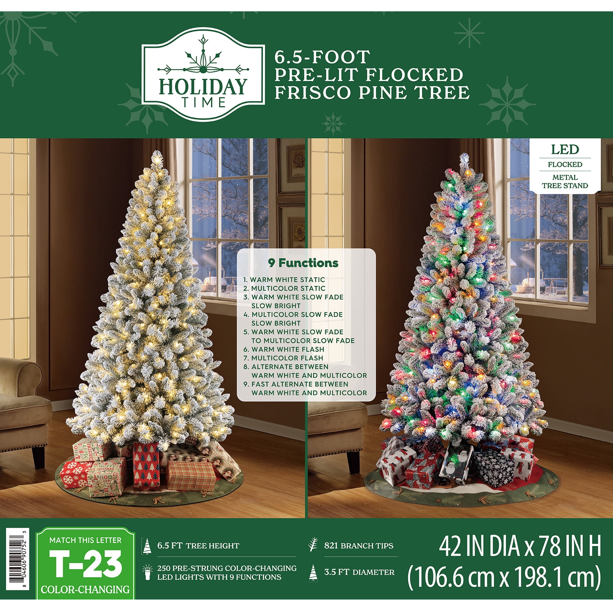 Holiday Time - Brandclub - 6.5' Pre-Lit Green Flocked Frisco Pine