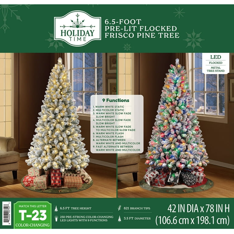 6.5' Pre-Lit Green Flocked Frisco Pine Artificial Christmas Tree