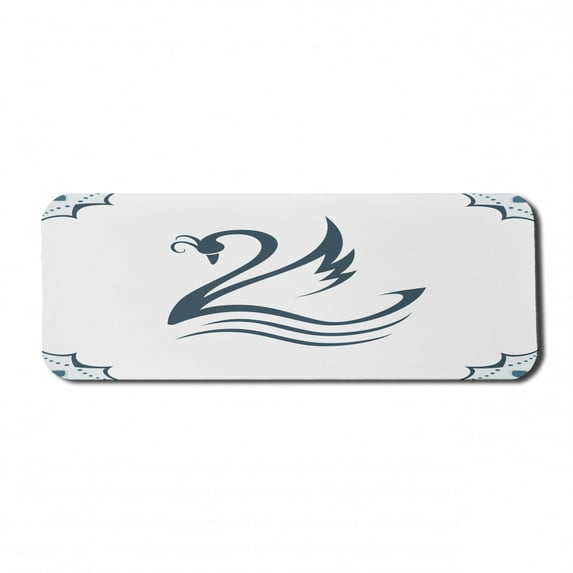 Swan Computer Mouse Pad, Digital Monochrome Swan Shaped Illustration with Curves and Heart Shape Fauna, Rectangle Non-Slip Rubber Mousepad Large, 31" x 12" Gaming Size, White Teal, by Ambesonne