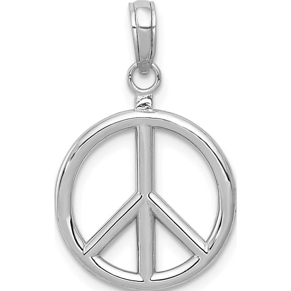 14K White Gold 3D Polished Peace Sign Charm Made In United States c2247w