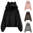 thumbnail image 2 of Sudadera con capucha mullida para mujer, sudadera kawaii, gorro con orejas de oso, jersey cálido de otoño e invierno, prendas de vestir de manga larga, abrigo polar, nuevo, 2 of 5