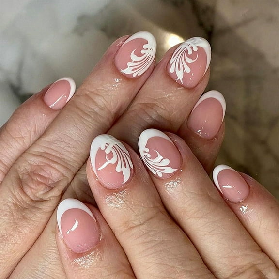 24pcs Fashion Short Artificial Nails Press on Nails Oval Fingernails Full Covers False Nails on Nails for Women