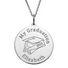 Personalized Women's Sterling Silver or Gold over Silver Graduation Name with Grad Cap Disc Pendant