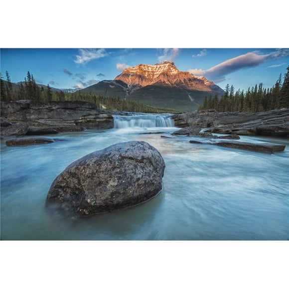 Posterazzi DPI12252433LARGE Sunset Lights Up Mount Fryatt As The Athabasca River Flows Over Athabasca Falls in Jasper National Park - Alberta Canada Poster Print - 38 x 24 in. - Large