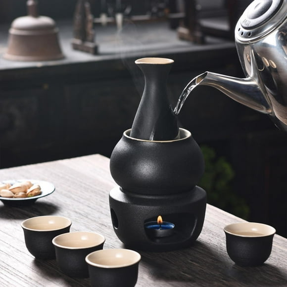 Juego de sake de cerámica con calentador, vajilla de , 4 tazas, regalo de bebida de sake tradicional para el hogar y el restaurante
