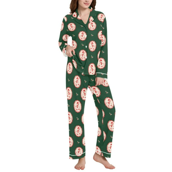 joogoo Pajamas Set for Women Christmas Gooses-2 Long Sleeve Pjs Loungewear L