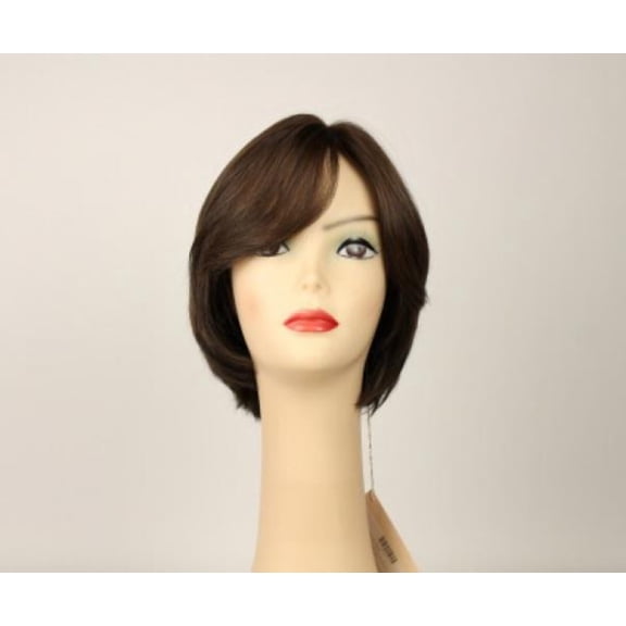 European Human Hair Freeda Wig Dorothy Dark Brown With Light Brown Highlights Skin Top Size M