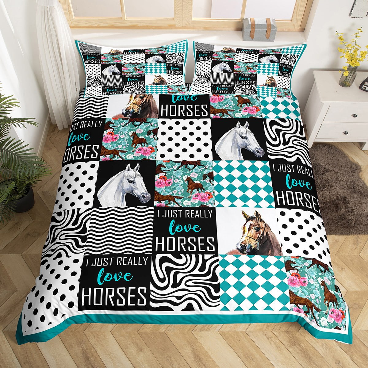 Western Bedding Sets Twin,Western Farm Animals Comforter Cover Horse