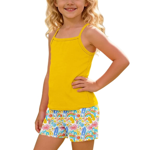 Cethrio Girls Outfit Sets 2 Piece, Vacation Sleeveless Casual Kids Summer Clothing Sets Yellow Size 6