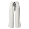 thumbnail image 6 of VEKDONE Wide Leg Palazzo Pants for Women Casual Elastic Waist Drawstring Straight Trousers Summer Loose Fit Comfy Beach Long Pants with Pockets White XXXL, 6 of 6