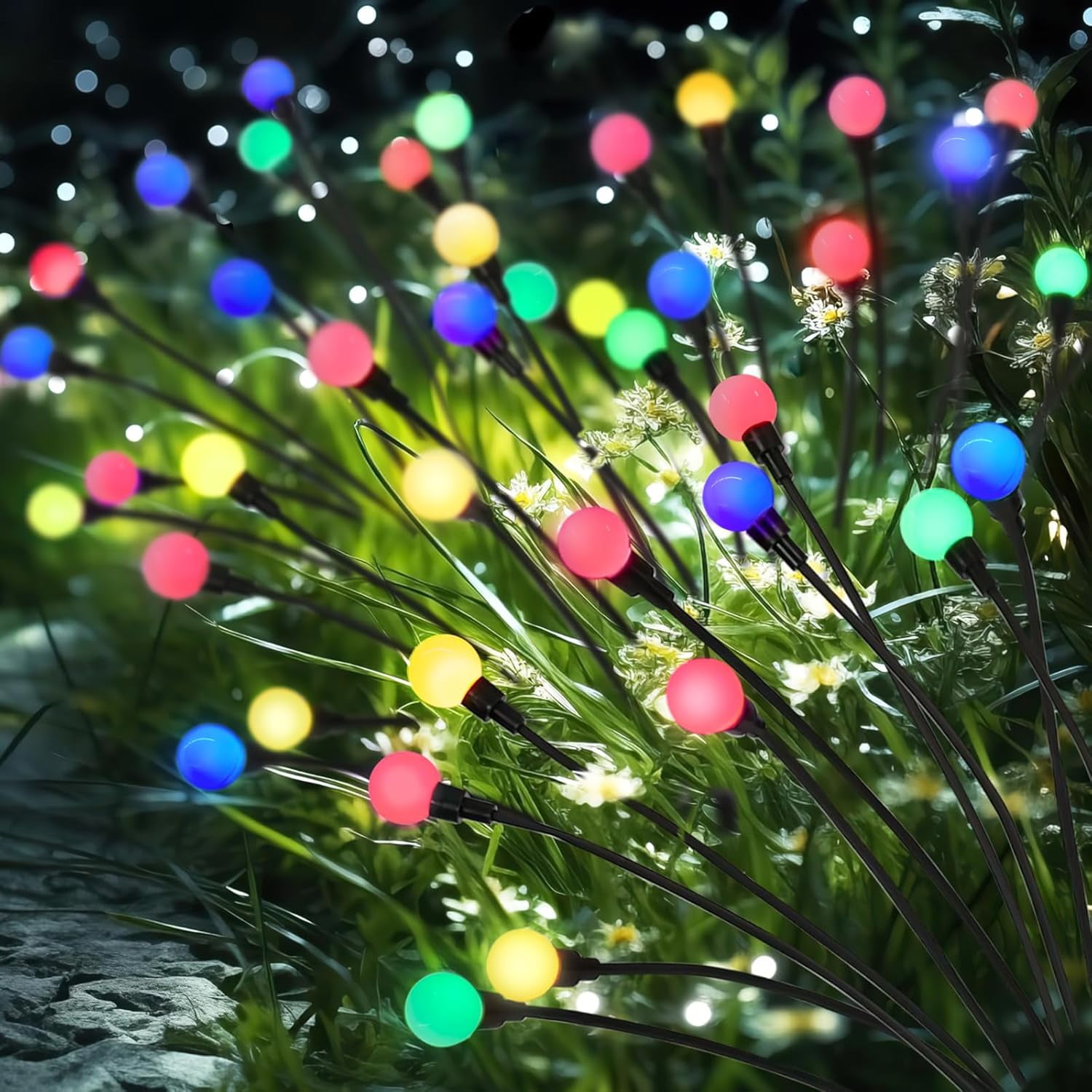 FEFEFW-Firefly Garden Decor Lights, 32 LEDs Firefly Solar Light Outdoor Waterproof, 4 Pack 8 Heads Multicolor Changing Swaying Lights for Yard Patio Pathway Lawn Decor