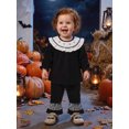 thumbnail image 6 of RUINIXCW Toddler Baby Girl Halloween Outfit Infant Baby Girls Fall Clothes Cute Pumpkin Ghost Embroidery Long Sleeve Babydoll Shirt Tops Ruffled Flare Pants Set, 6 of 9