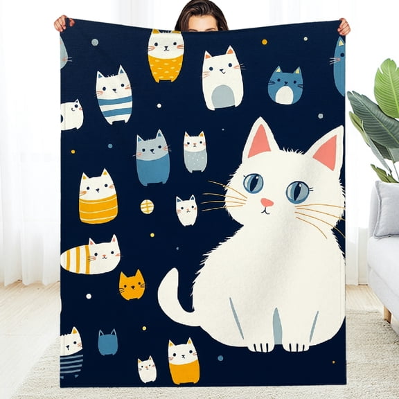 RKSupls Cat Kitten Soft Flannel Throw Blanket, Lightweight Fuzzy Warm Cozy Blanket for Couch Bed Home Travel Decor