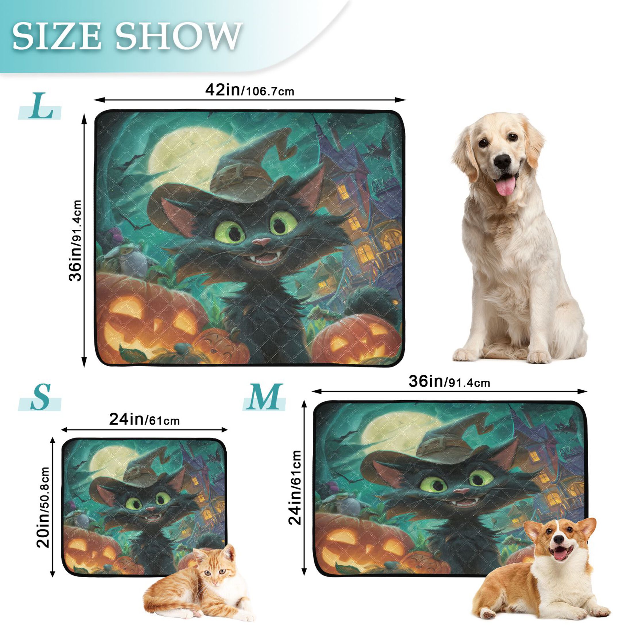 Qxltty Black Cat Cat litter Pads Pet Set of 3 Diaper Mats Center Anti-leakage Layer Absorbent Soft and Comfortable