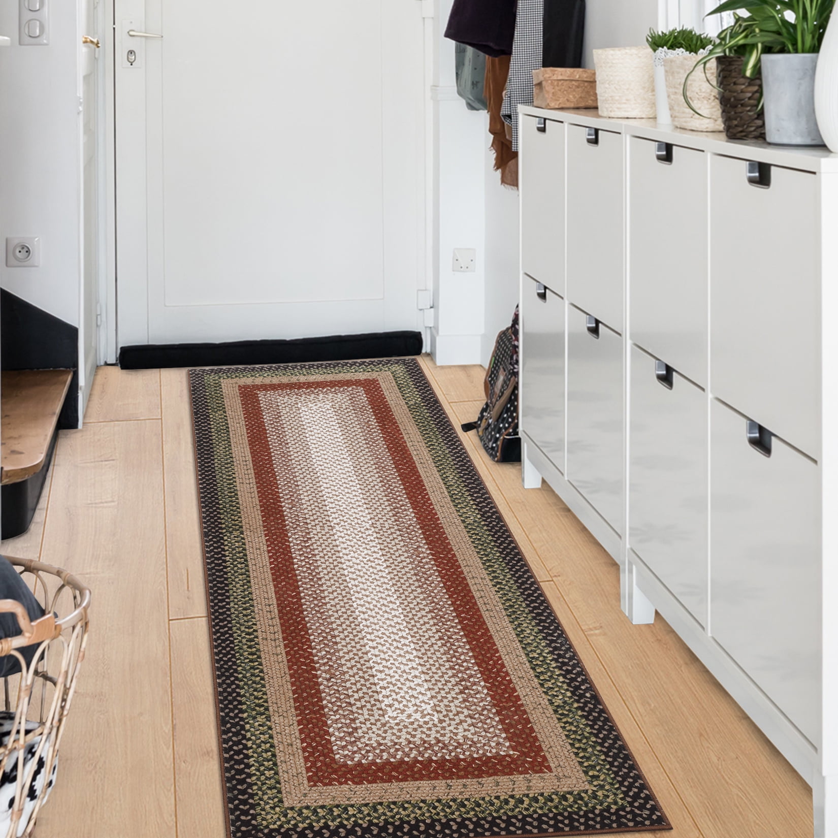 Braided Pattern Washable Area Rug, Super Soft Nonslip Runner for Kitchen Hallway Bathroom Entryway