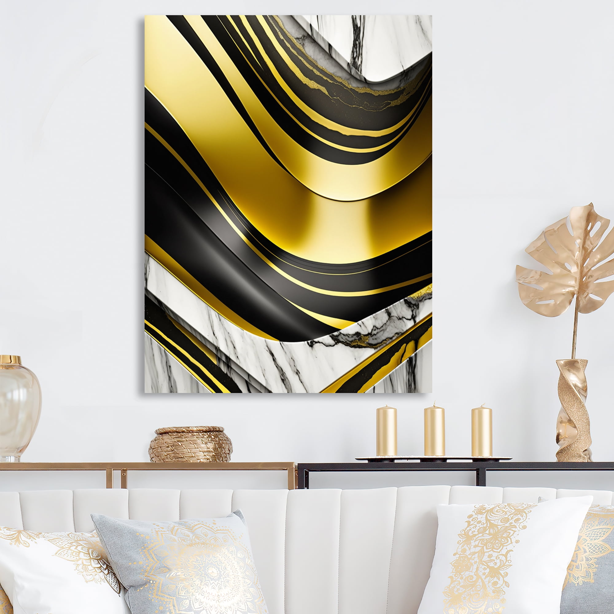 Designart Abstract Geode Marble Waves Gold I Canvas Wall Art