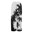 thumbnail image 5 of LWavelet Women's Drawstring Waist Palm Tree Print Wide Leg Pants with Split Detail for Beach & Vacation Wear Black M, 5 of 8