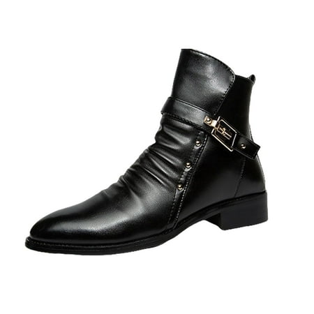 XDDST Dress Sneakers for Men British Men s Boots Men s High Top Leather Shoes Pointed Fashion Short Boots Trendy Leather Boots