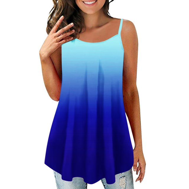ICHUANYI Clearance Women's Fashion Printed Vest Sleeveless Blouse Rond-neck Suspenders Tops(Blue, L) ICHUANYI WER2023080913964