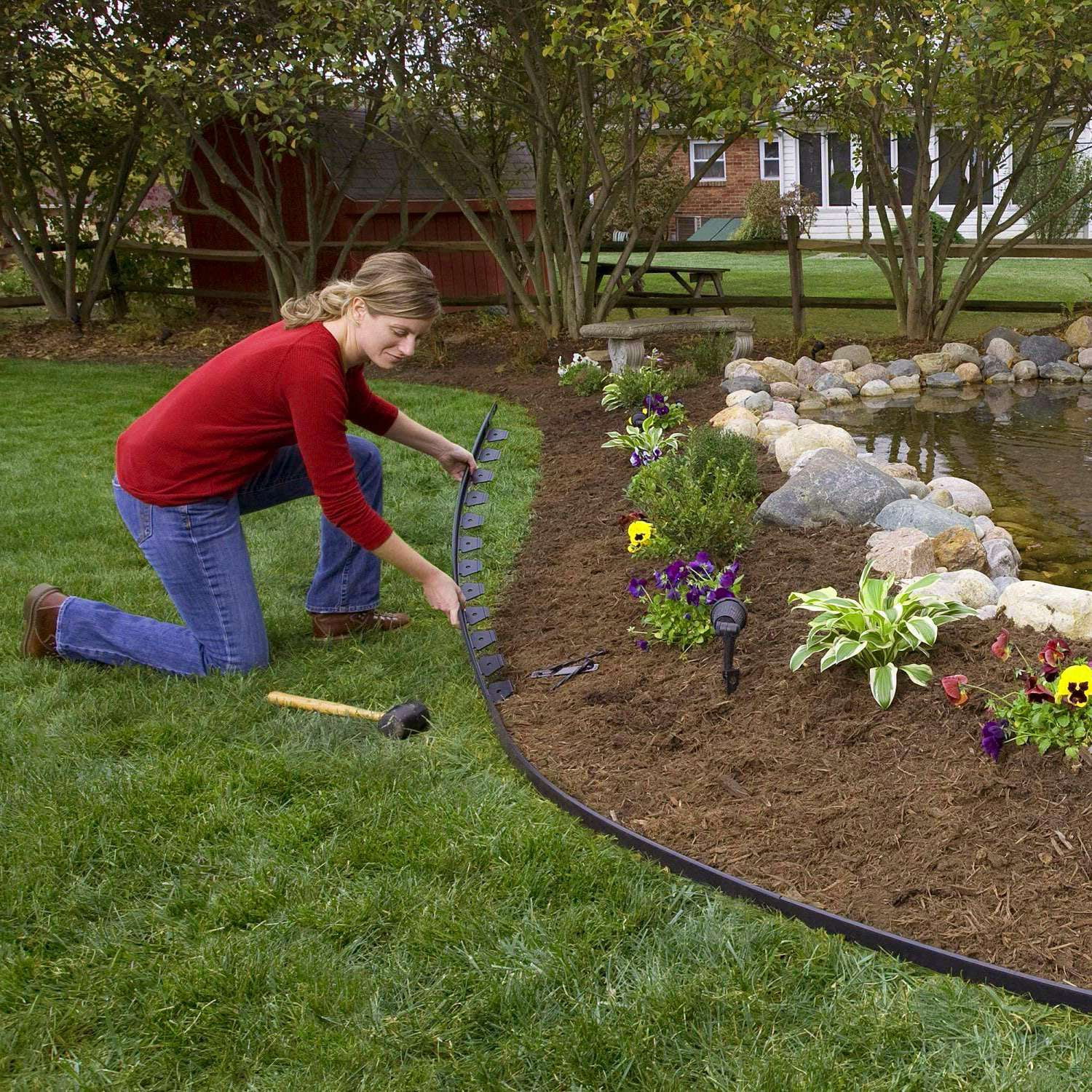 Moclever 32.8ft Non-Digging Garden Edging Kit 2in Tall Plastic Garden Border with 30 Spikes, Black