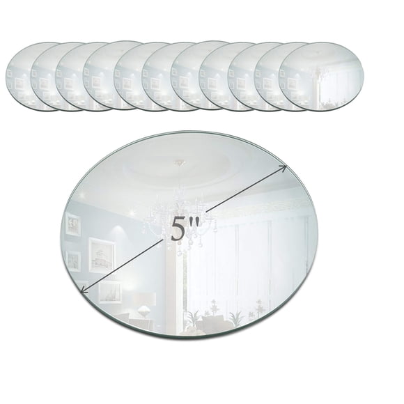 Light In The Dark 5 Inch Round Mirror Candle Plate with Beveled Edge Set of 12 - Small Round Mirrors for Centerpieces, Wall Décor, Crafts