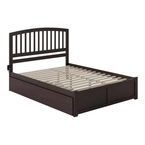 Pemberly Row Wood Queen Bed with Footboard/Trundle in Espresso