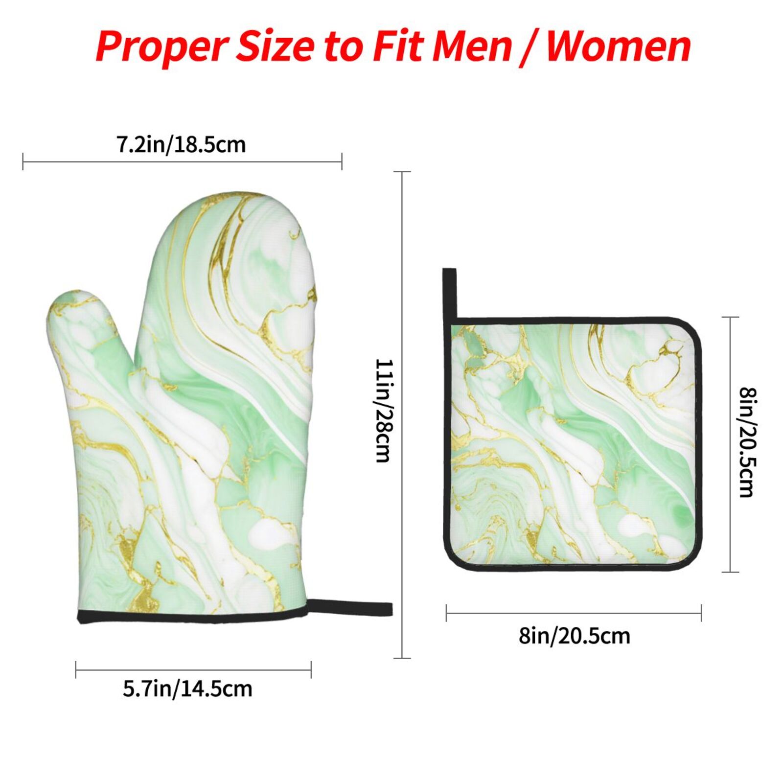 Naloa Green And Gold Abstract Marble Oven Mitts and Pot Holders 4 pcs Set, Cooking Baking Grilling Kitchen Oven Glove for Cooking