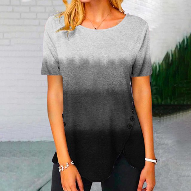 SMihono Hauts pour Femmes Été Mode Décontractée Femme Blouse à Col Rond Imprimée Manches Courtes T-Shirt Été Hauts T-Shirt Oversize pour Femmes