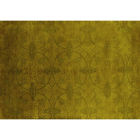 Ahgly Company Machine Washable Indoor Rectangle Persian Yellow Bohemian Area Rugs, 5' x 7'