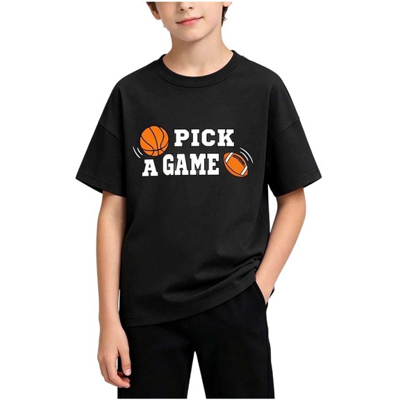 Nilvkv Shirts for Girls,Girl Shirts,Kids Short Sleeve Crew Neck T-Shirt Basketball Print Pick a Game Soft Casual Breathable Top Black 2-3 Years