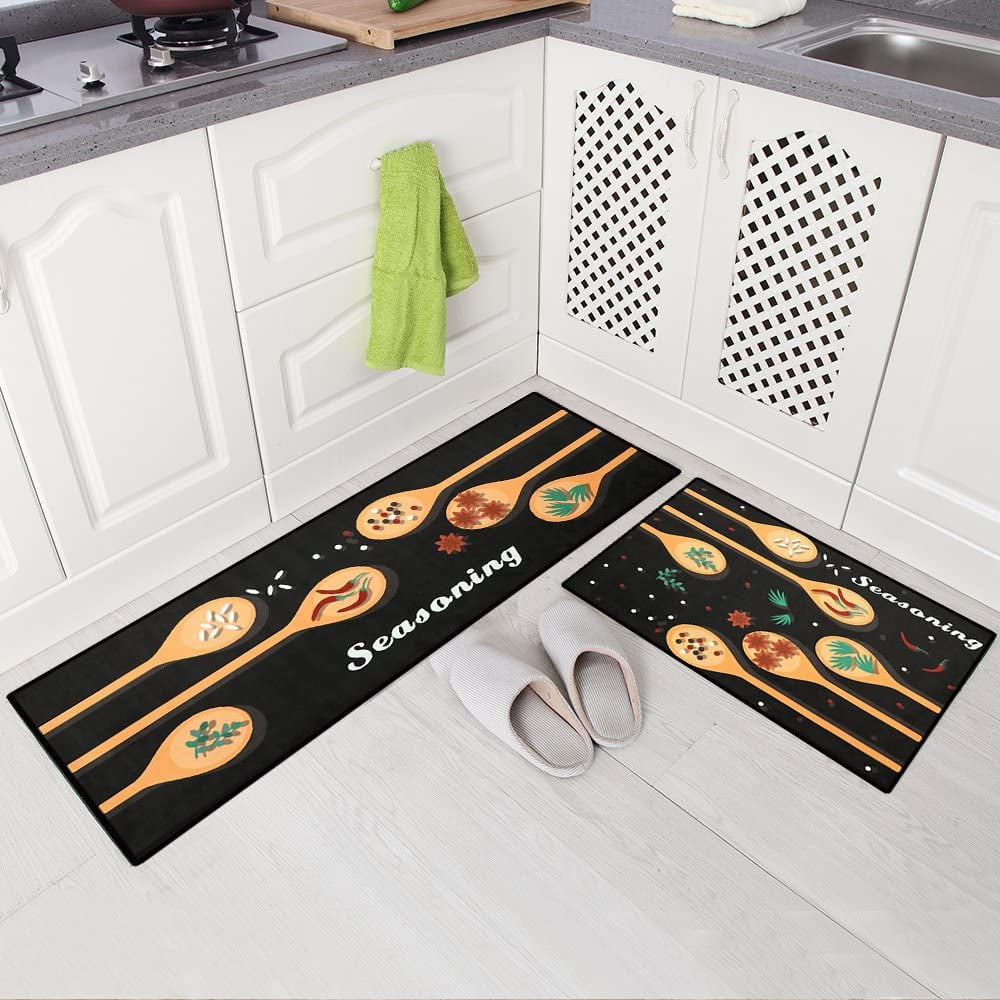 Homesta 2 Piece Non-Slip Kitchen Mat Doormat Runner Rug Set, Spice