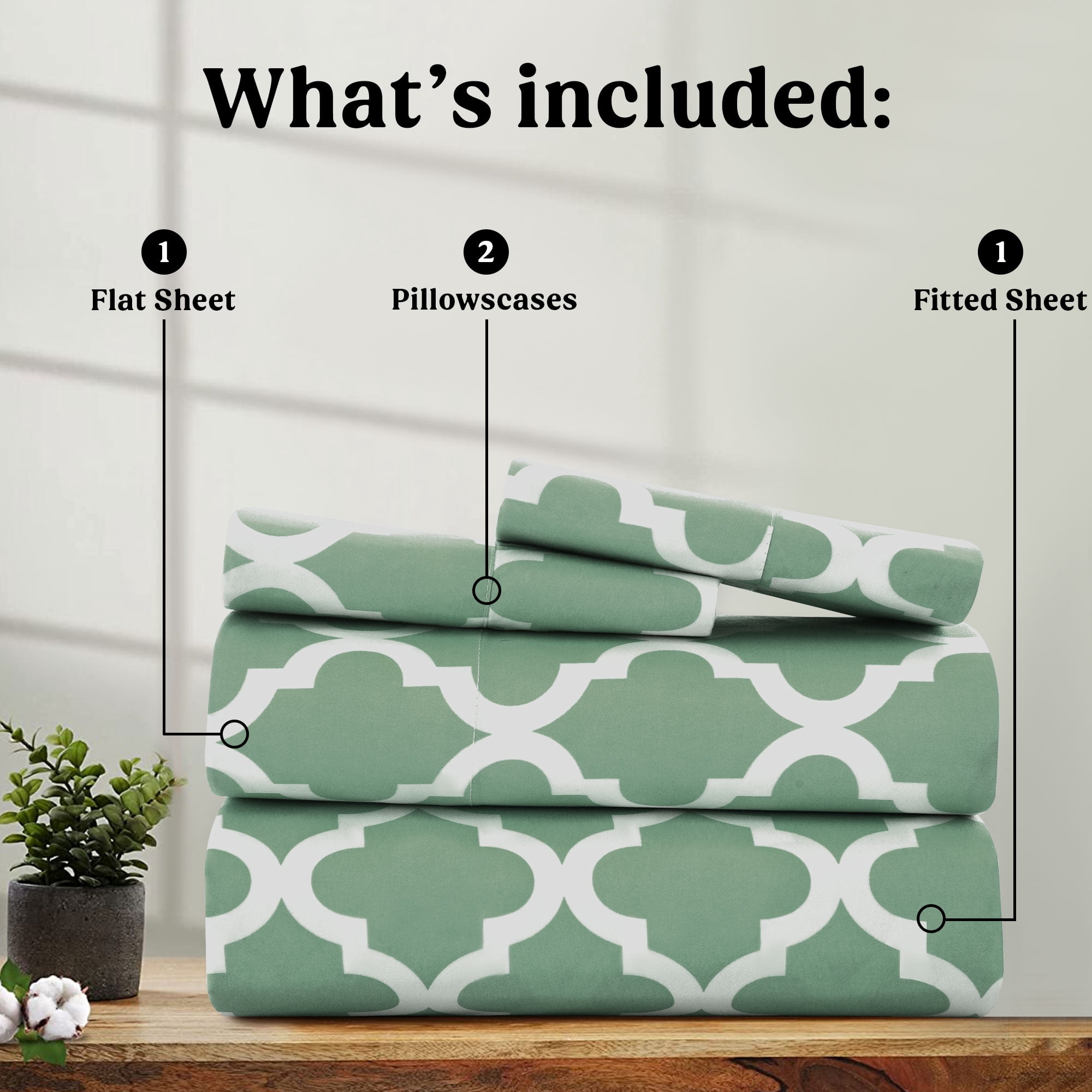 Lux Decor Collection Extra Soft Microfiber Deep Pocket Bed Sheets Set, 4 Piece Full Bedding Sheets - Green
