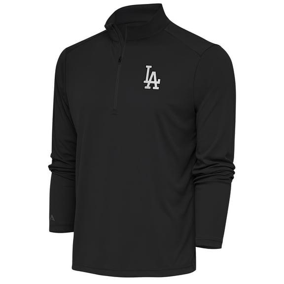 Men's Antigua Charcoal Los Angeles Dodgers Metallic Tribute Quarter-Zip Top