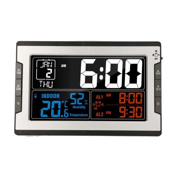 Reloj digital Irfora Reloj multifuncional digital con temperatura interior, humedad, termómetro e higrómetro, pantalla a color grande con luz de fondo con alarma de calendario perpetuo y repetición Irfora Reloj digital