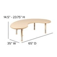 thumbnail image 5 of Flash Furniture 35"W x 65"L Half-Moon Natural Plastic Height Adjustable Activity Table, 5 of 10