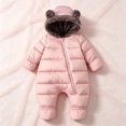 thumbnail image 2 of 6-12 Months Newborn Baby Winter Snowsuit Fleece Lined Hooded Footed Romper With Cute Bear Ears Infant Zipper Padded Jumpsuit One-Piece Footed Romper Newborn Gift, 2 of 9