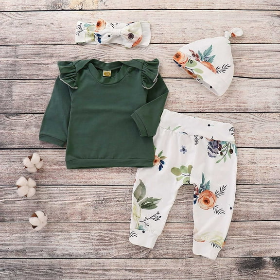Herrnalise Toddler Baby Girl Outfits Long-sleeved Flying Sleeve Top Printed Trousers Suit, summer savings