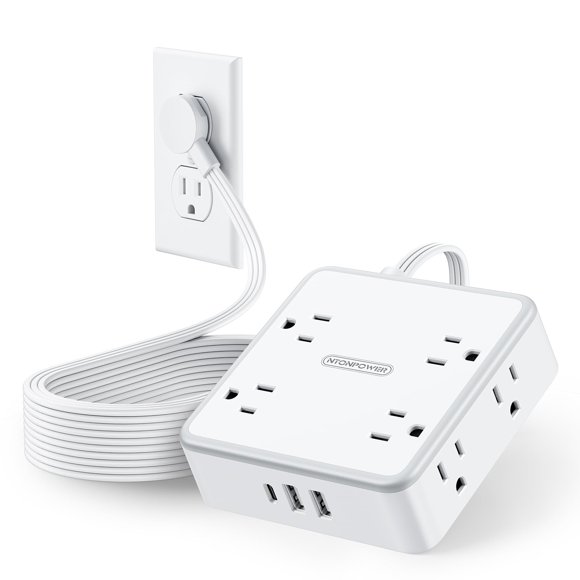 Regleta protectora contra sobretensiones NTONPOWER, cable de extensión plano