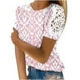 thumbnail image 2 of Giftesty Blouses for Women Dressy Casual Women's Printed Short Sleeved Round Neck Casual Pullover with Lace Top, 2 of 5