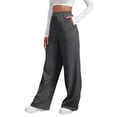 thumbnail image 1 of Pantalones de chándal con forro polar para mujer: cintura alta, pierna ancha y bolsillos; poliéster ligero para primavera/otoño; diseño con lazo delantero; informal/trabajo/yoga; tallas S-XXL., 1 of 7