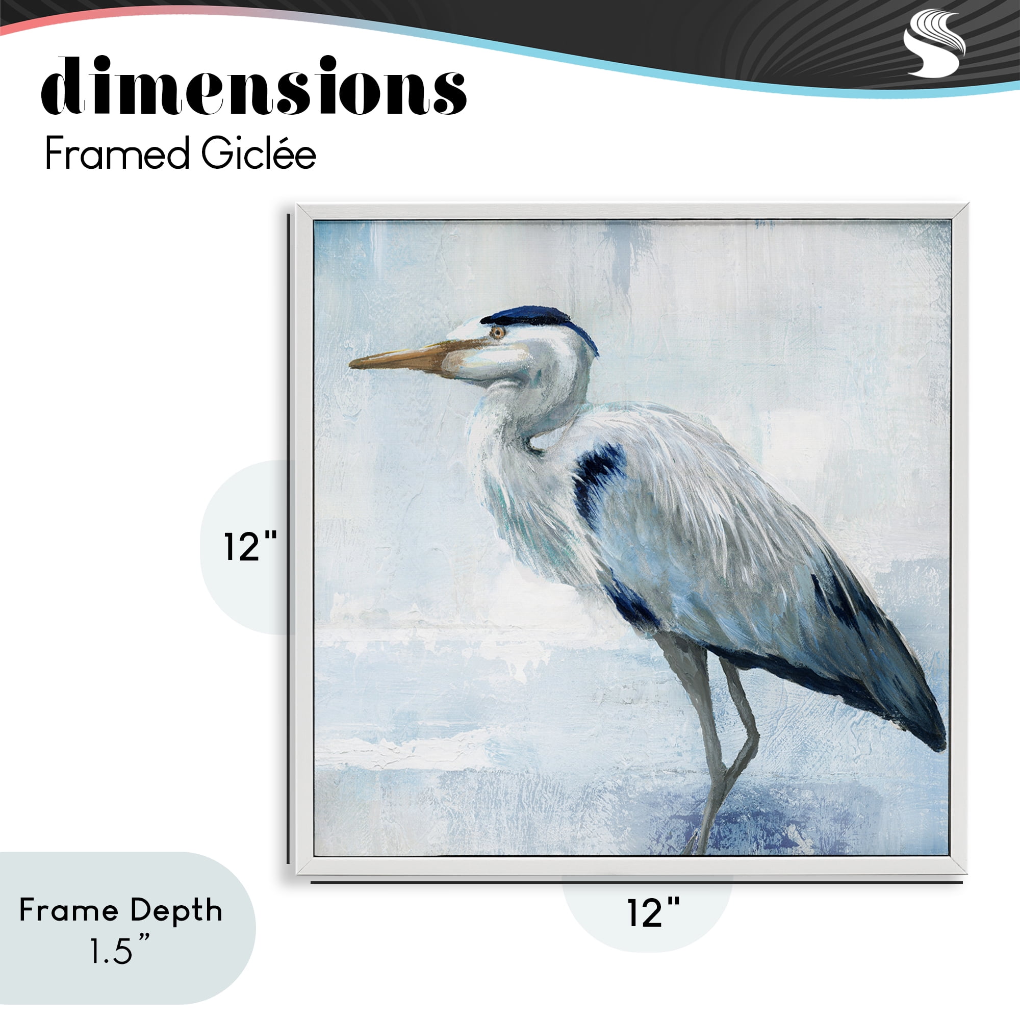 Stupell Industries Faded Blue Heron White Framed Giclee Art, design by Nan