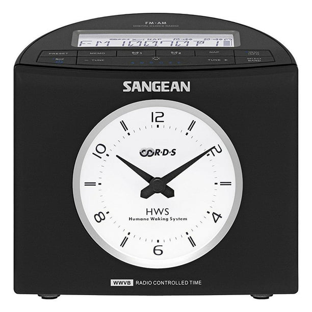sangean am/fm-rds digital tuning atomic clock radio (black)