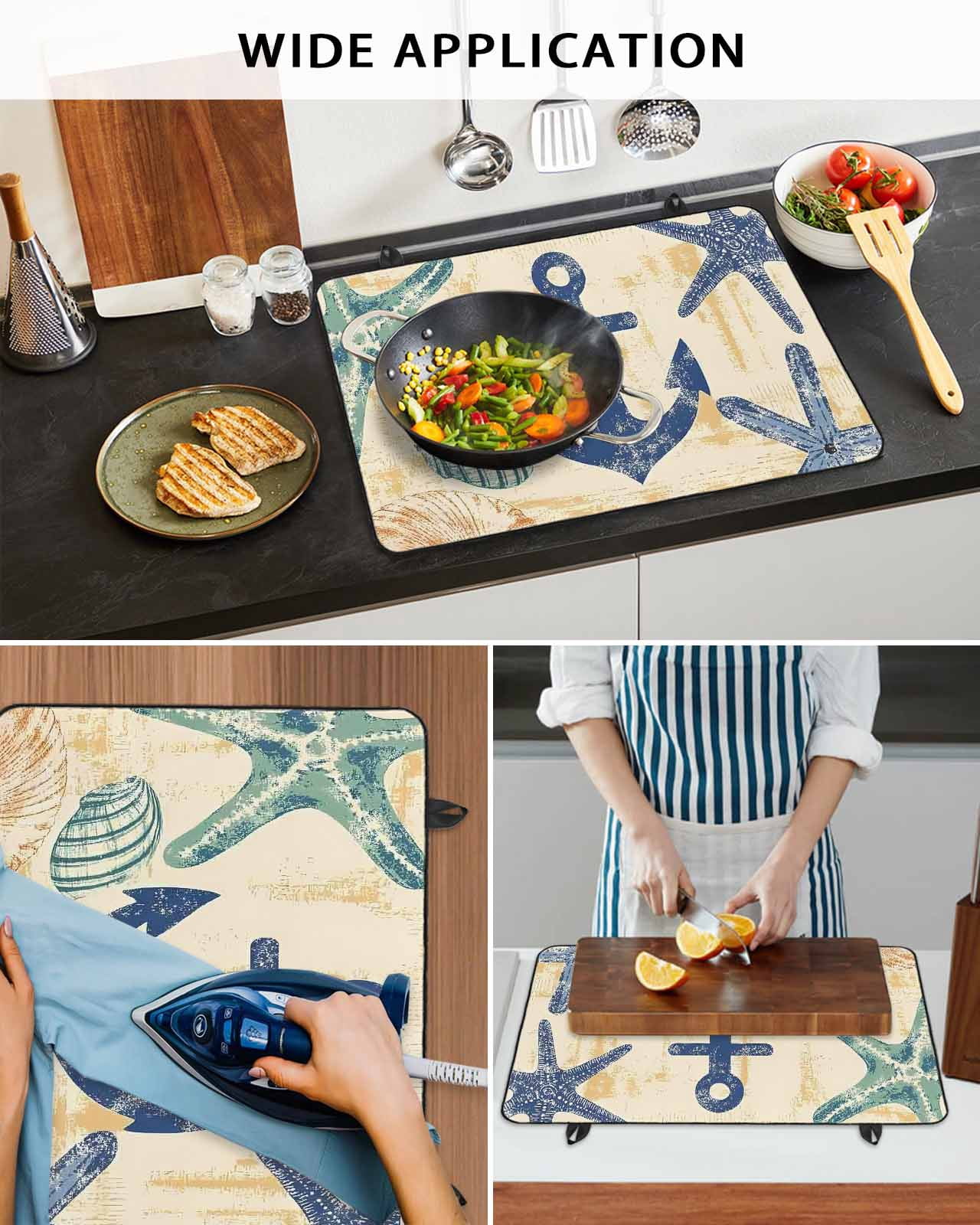nqOlkjepod Large Induction Cooktop Protector Mat 36"x21", Nautical Anchor Stove Top Covers for Electric Stove, Summer Coastal Occean Starfish Stove Burner Cover Mats, Glass Top Stove Cover