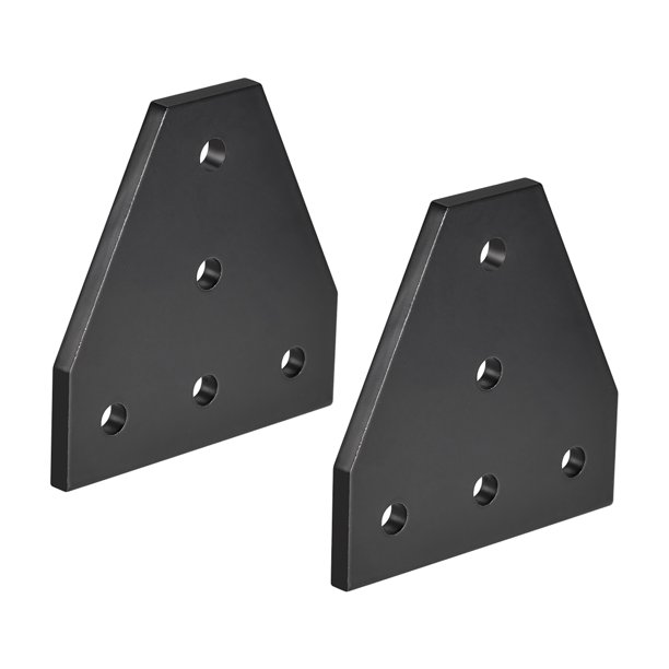 Placa de unión en forma de T, 60 mm x 60 mm x 4 mm con soporte de unión de 5 agujeros para perfil de aluminio 2020, 2 piezas (negro)